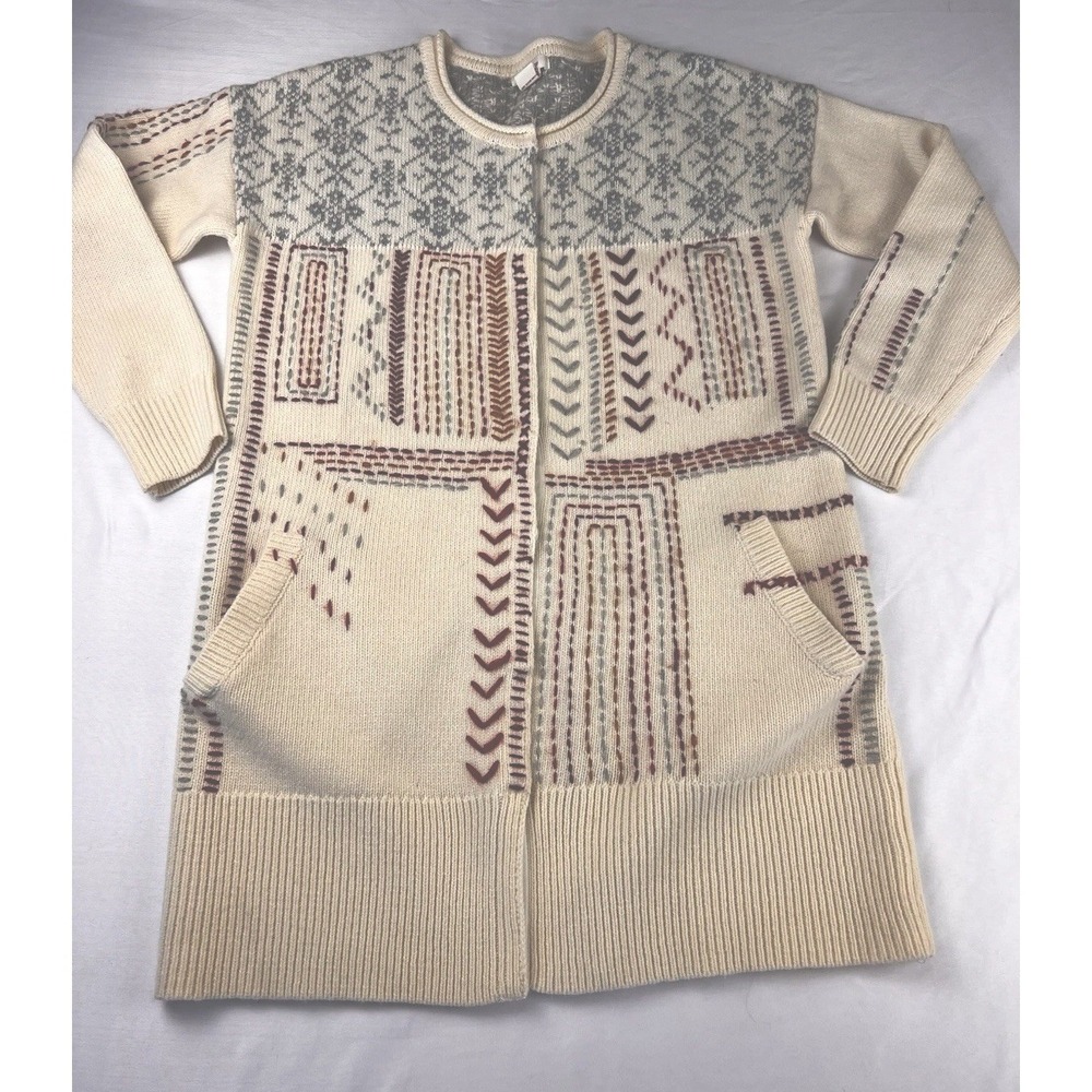 Sundance Cardigan Sweater Wool Blend Embroidered‎ Knit Long Boho Cottagecore Sm